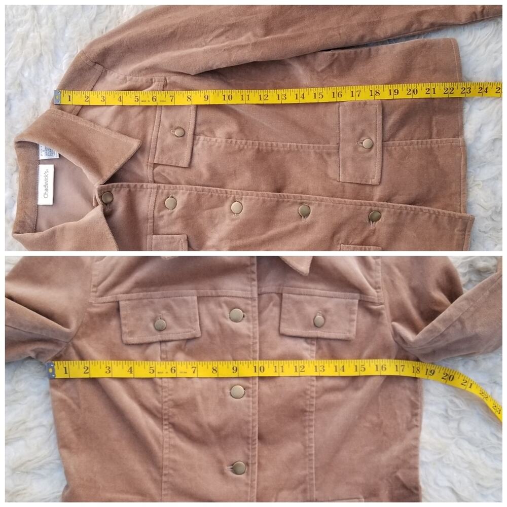 Tan Jacket Chadwick's Size 6 Tan Coat Button Front Flap Pockets Stretch Velour - Picture 7 of 10